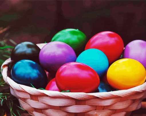 Basket Of Colorful Chicken Eggs Diamond Painting