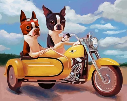 Boston Terrier Riding a Motorcycle diamond painting