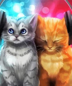 Cute Cats With Headphones Diamond Painting