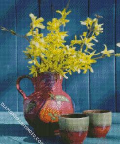 Forsythia Pottery Vase diamond painting