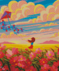 Girl In Flower Field Diamond Painting