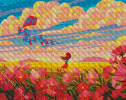 Girl In Flower Field Diamond Painting