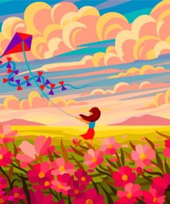 Girl In Flower Field Diamond Painting