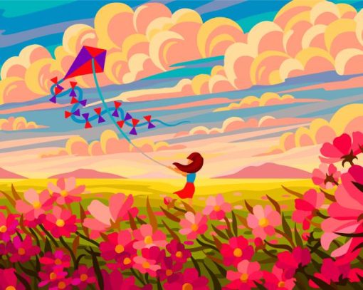 Girl In Flower Field Diamond Painting