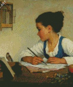 Girl Writing Art Diamond Painting