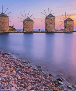 Greece Chios Windmills At Sunsets diamond painting