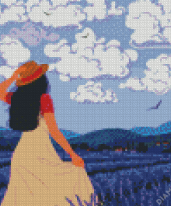 Illustration Girl In Lavender Field Diamond Painting