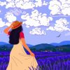 Illustration Girl In Lavender Field Diamond Painting