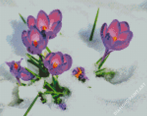 Purple Flowers In Snow Diamond Painting