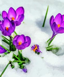 Purple Flowers In Snow Diamond Painting