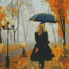 Walking Girl In The Rain Diamond Painting