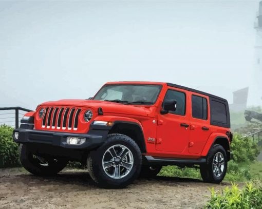 Aesthetic Red Jeep diamond painting