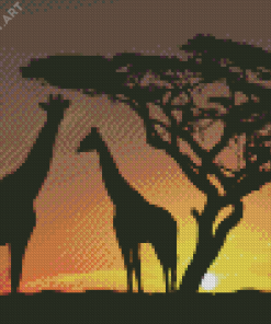 Giraffe Silhouette African Landscape Diamond Painting