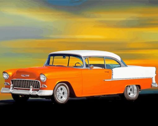 Orange 1955 Chevy Bel Air diamond painting