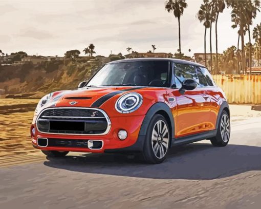 Orange Mini Cooper diamond painting