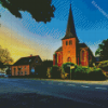 Village Church Sunset Diamond Painting