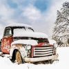 Classic Red Pick Up In Snow Winter Diamond Painting