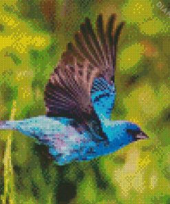 Flying Indigo Bunting Bird Diamond Painting