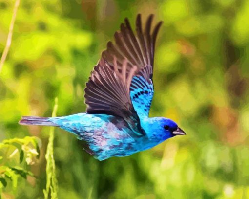 Flying Indigo Bunting Bird Diamond Painting