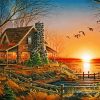 Forest Fishing Cabin Diamond Painting