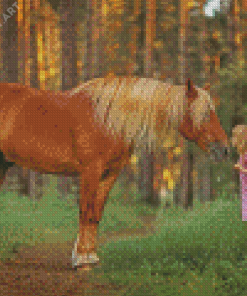 Little Girl With Horse In Forest Diamond Painting