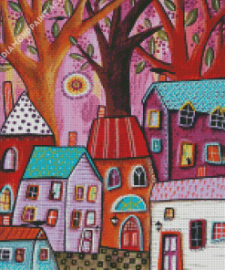 Pink Village Art Diamond Painting