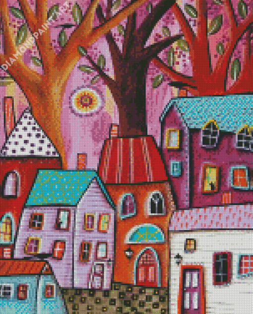 Pink Village Art Diamond Painting