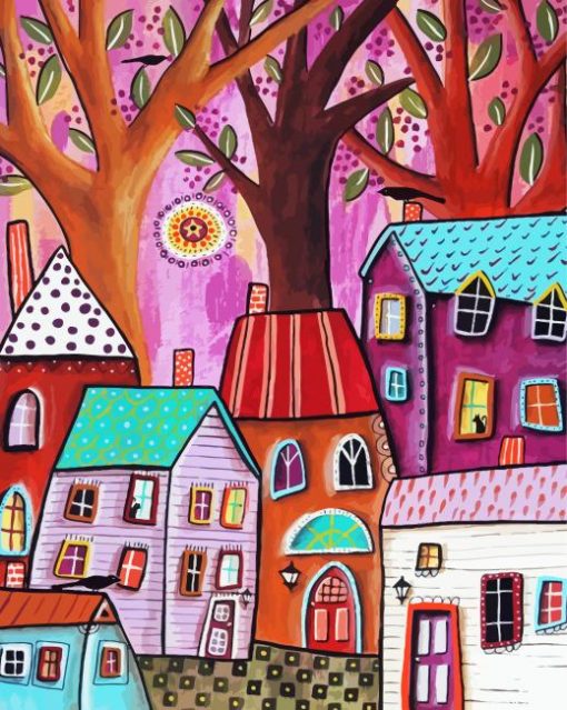 Pink Village Art Diamond Painting