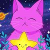 Purple Cat Holding Star Diamond Painting