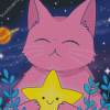 Purple Cat Holding Star Diamond Painting