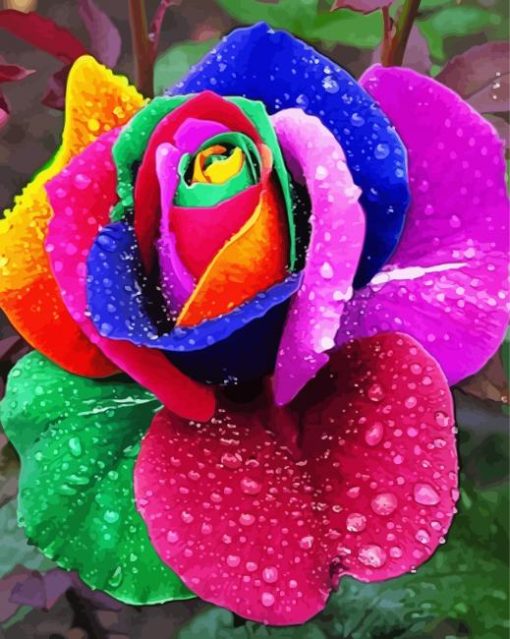 Rainbow Rose And Waterdrop Diamond Painting