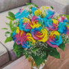 Rainbow Rose In Vase Diamond Painting