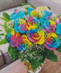 Rainbow Rose In Vase Diamond Painting