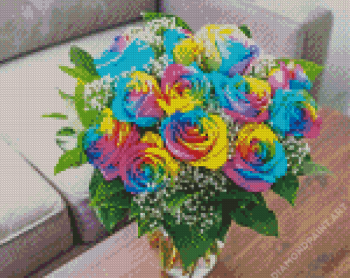 Rainbow Rose In Vase Diamond Painting