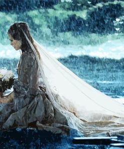 Sad Bride Kneeling Under Rain Diamond Painting