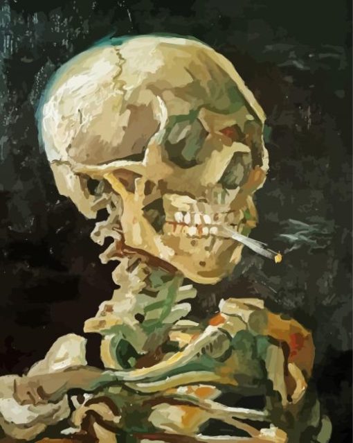 Van Gogh Skeleton Smoking Cigarette Diamond Painting