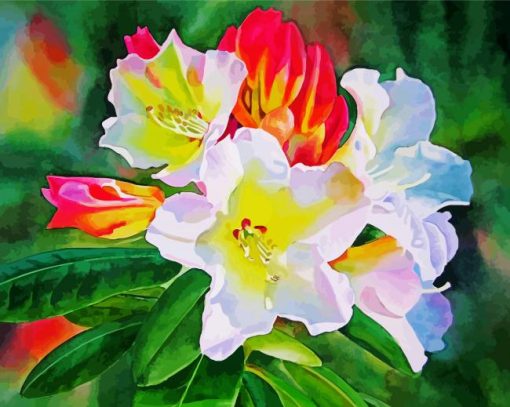 White Red Rhododendron Plants Diamond Painting