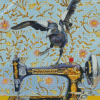 Black Bird On Sewing Machine Diamond Painting