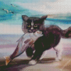 Black Cat With Fish Diamond Painting