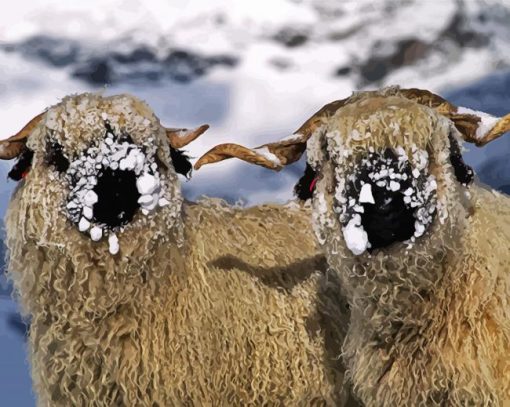 Cute Blacknose Sheep In Snow Diamond Painting