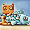 Cute Cat With Fish Diamond Painting