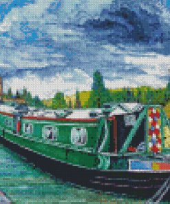 Green Canal Boat Diamond Painting