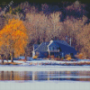 Houses Across Frozen River Diamond Painting