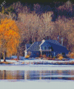 Houses Across Frozen River Diamond Painting