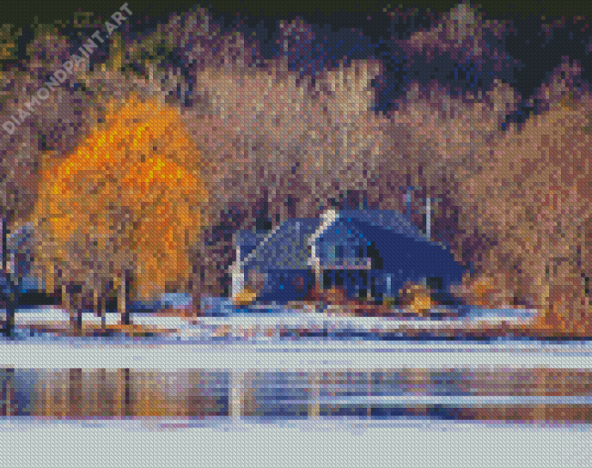 Houses Across Frozen River Diamond Painting