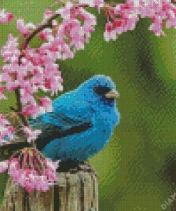 Indigo Bunting And Flowers Diamond Painting