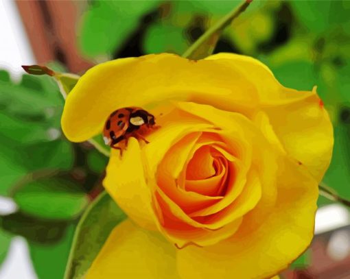 Ladybug On A Yellow Rose Diamond Painting