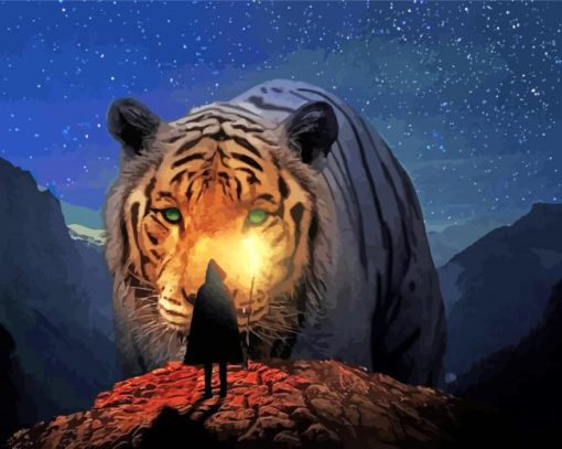 Man And Tiger In The Night Diamond Painting