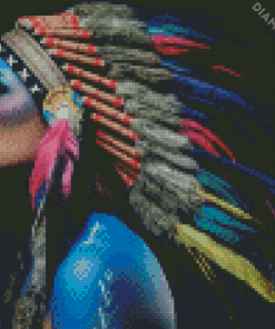 Native American Woman With Head Dress Diamond Painting