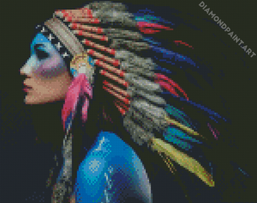 Native American Woman With Head Dress Diamond Painting